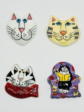 Catzilla Big On Cats Candace Reiter 4 Kitty Cat Magnets Vintage
